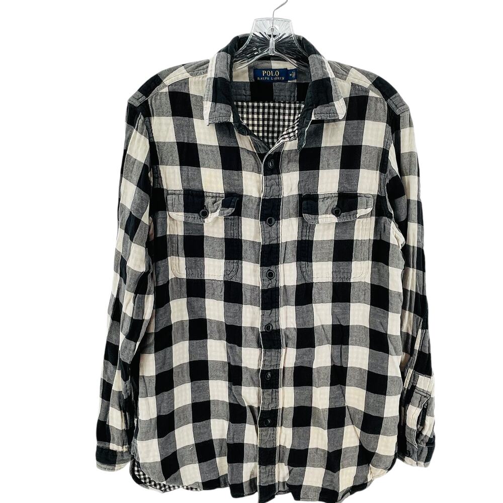 Polo Ralph Lauren Black White Buffalo Check Heavy Flannel Button Down Shirt M
